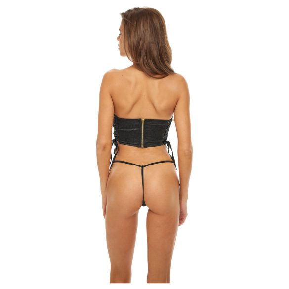 Bombshell - conjunto fetiche cropp, corpete e tanga leopardo - preto - M