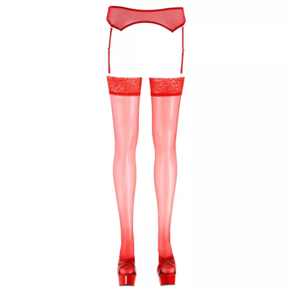Cottelli - Meia 7/8 rendada - vermelho - 3/M-L