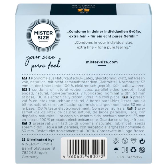 Mister Size - preservativo fino - 53mm - embalagem com 3 unidades