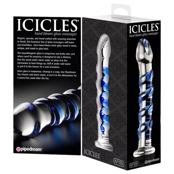Icicles No. 5 - dildo de vidro espiral - transparente azul