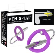   Plug peniano - anel de glande em silicone com dilatador cônico (roxo‑prata)