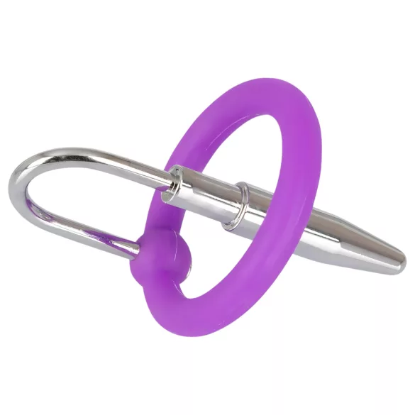 Plug peniano - anel de glande em silicone com dilatador cônico (roxo‑prata)