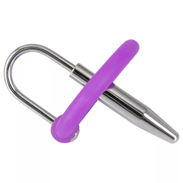 Plug peniano - anel de glande em silicone com dilatador cônico (roxo‑prata)