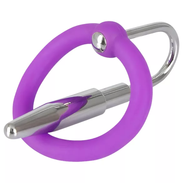 Plug peniano - anel de glande em silicone com dilatador cônico (roxo‑prata)