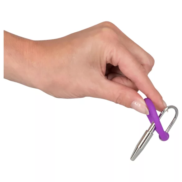 Plug peniano - anel de glande em silicone com dilatador cônico (roxo‑prata)