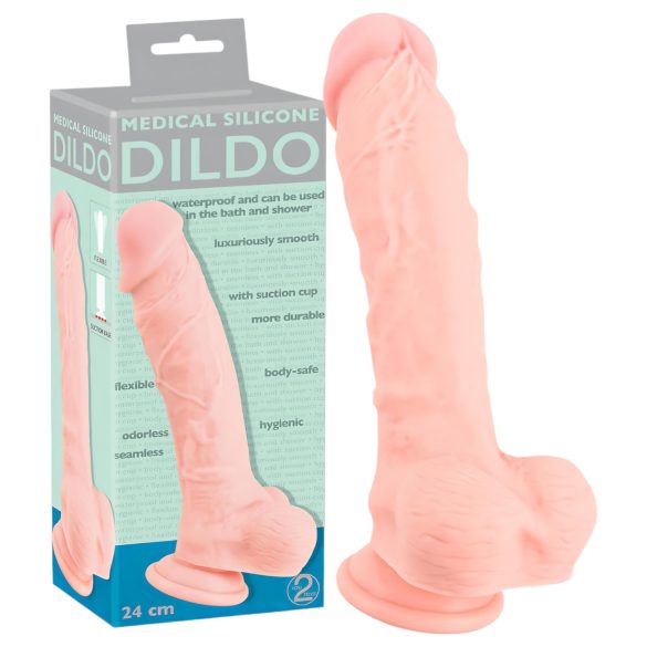 Medical - dildo realístico de silicone médico 24cm - cor natural