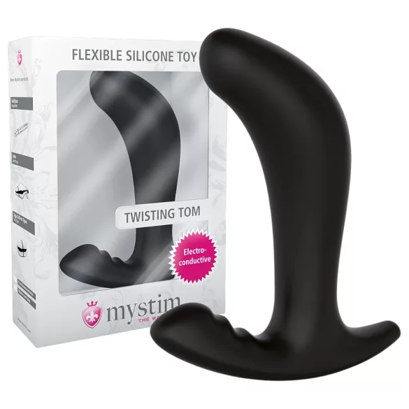 mystim Twisting Tom - plug anal elétrico - silicone preto