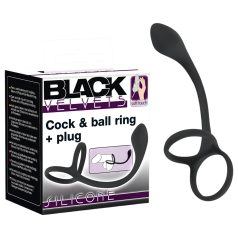   Black Velvets - dildo anal com anel peniano e escrotal - silicone preto