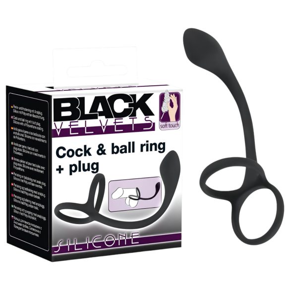Black Velvets - dildo anal com anel peniano e escrotal - silicone preto