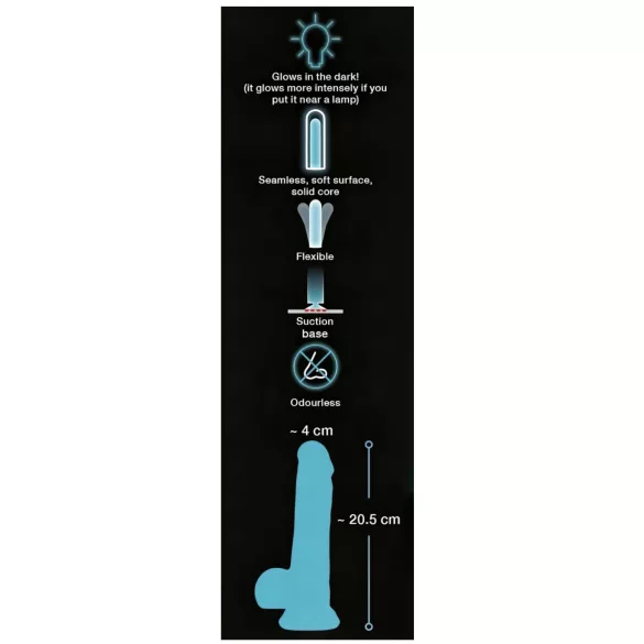 You2Toys - dildo com ventosa que brilha no escuro - silicone azul