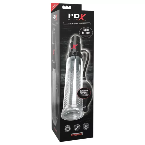 PDX Elite - 2 em 1 - bomba de pénis e masturbador em um só (transparente)