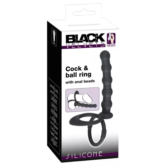 Black Velvets - anel peniano e escrotal com plug anal - silicone preto