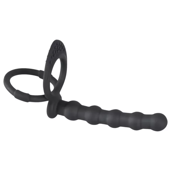 Black Velvets - anel peniano e escrotal com plug anal - silicone preto