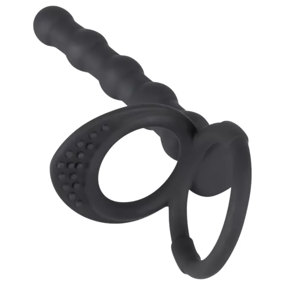 Black Velvets - anel peniano e escrotal com plug anal - silicone preto