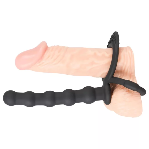 Black Velvets - anel peniano e escrotal com plug anal - silicone preto