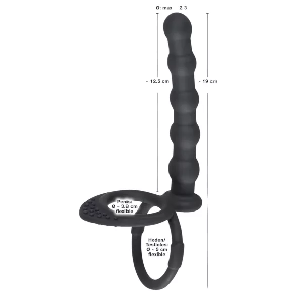 Black Velvets - anel peniano e escrotal com plug anal - silicone preto