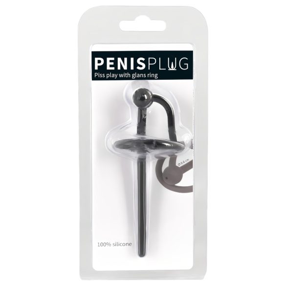 Penisplug - anel peniano com dilatador uretral oco - silicone preto