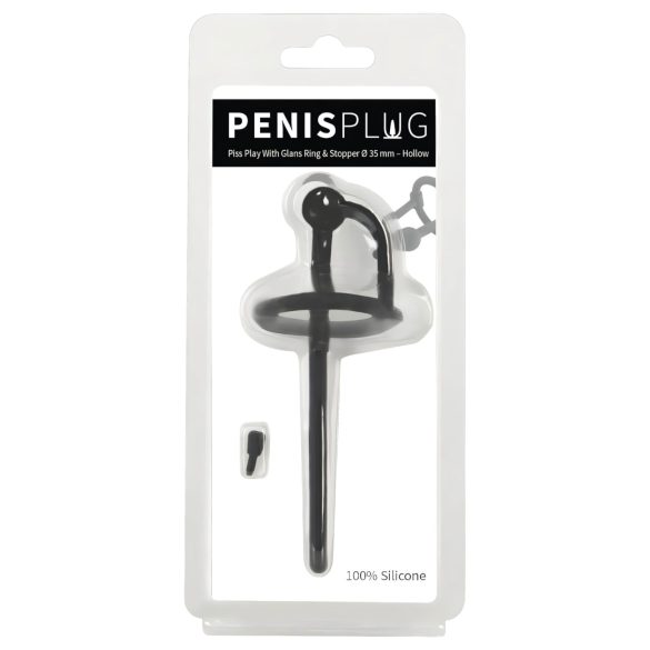 Penisplug - dilatador uretral silicone com anel peniano - 0,6mm - preto