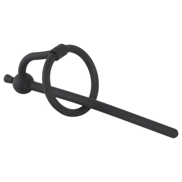 Penisplug - dilatador uretral silicone com anel peniano - 0,6mm - preto