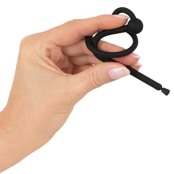 Penisplug - dilatador uretral silicone com anel peniano - 0,6mm - preto