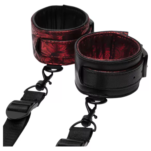 Fifty Shades of Grey - algemas de pulso e tornozelo - couro preto/vermelho
