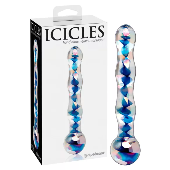 Icicles No. 08 - dildo de vidro duplo ondulado - transparente e azul