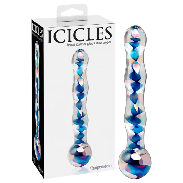 Icicles No. 08 - dildo de vidro duplo ondulado - transparente e azul