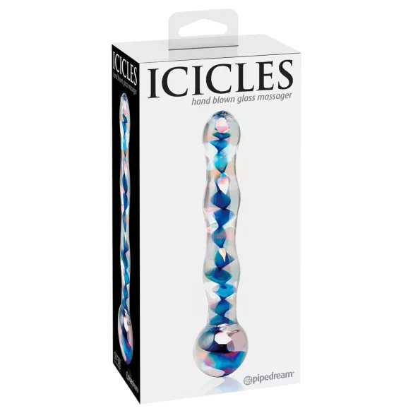 Icicles No. 08 - dildo de vidro duplo ondulado - transparente e azul