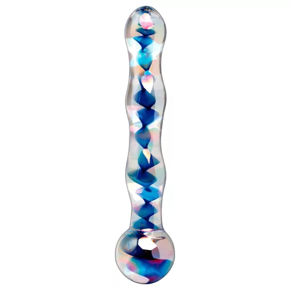 Icicles No. 08 - dildo de vidro duplo ondulado - transparente e azul