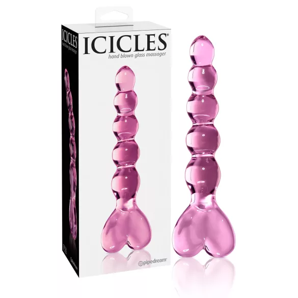 Icicles No. 43 - dildo de vidro com contas e coração - rosa