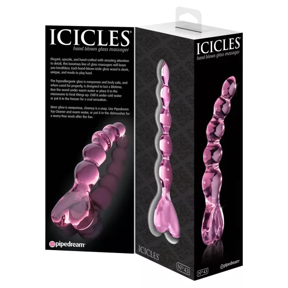 Icicles No. 43 - dildo de vidro com contas e coração - rosa