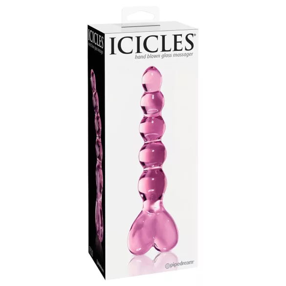 Icicles No. 43 - dildo de vidro com contas e coração - rosa