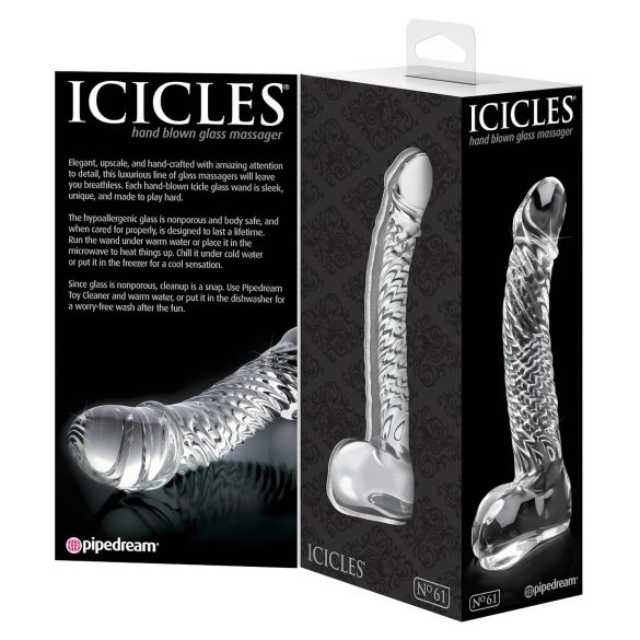 Icicles No. 61 - dildo de vidro com testículos e pênis - transparente
