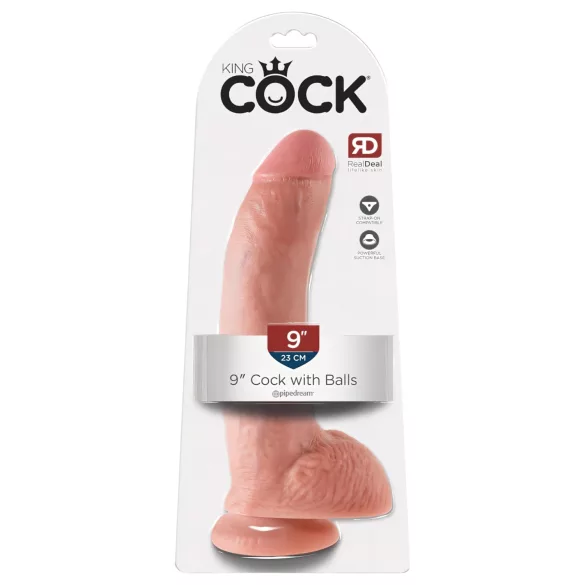 King Cock 9 - grande dildo com ventosa e testículos (23 cm, cor natural)