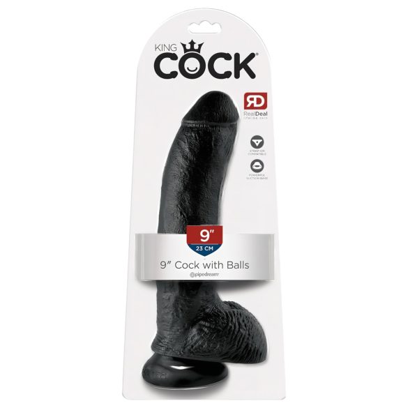 King Cock 9 - dildo com ventosa e escroto (23cm) - preto