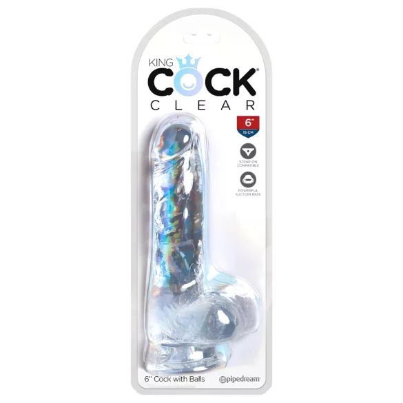 King Cock Clear 6 - dildo com ventosa e escroto - transparente 15cm
