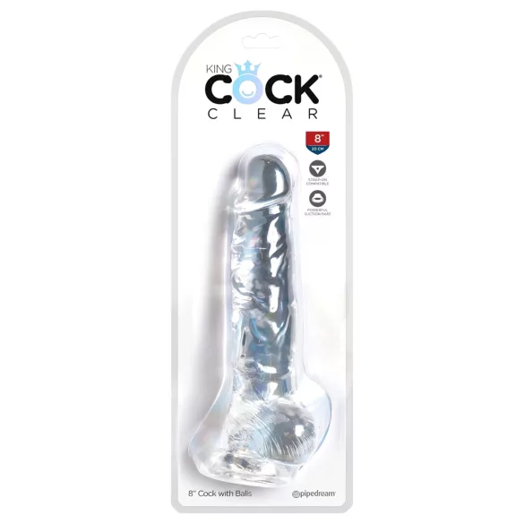 King Cock Clear 8 - dildo com ventosa e escroto - 20cm