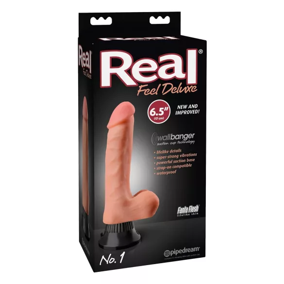 Real Feel Deluxe No.1 - vibrador realístico com escroto - cor natural