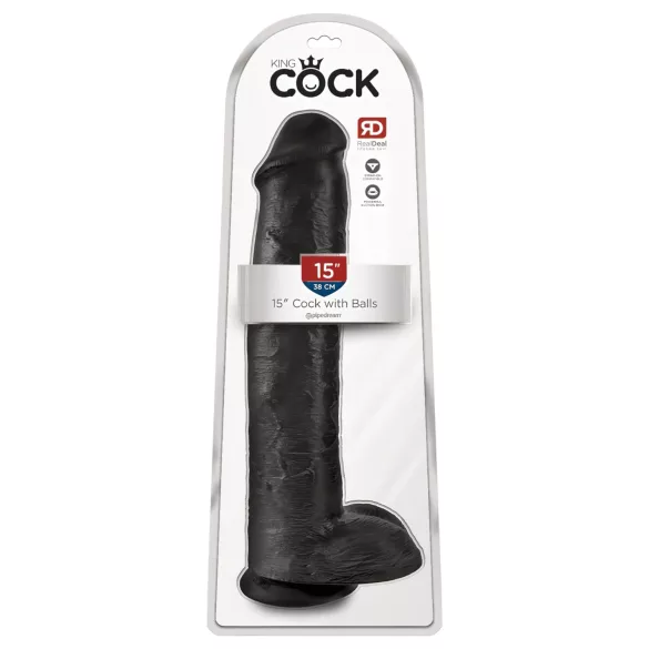King Cock - dildo realístico com ventosa e escroto - preto 38cm
