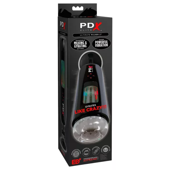 PDX Ultimate Milker 2 - masturbador rotativo-vibratório recarregável (preto)