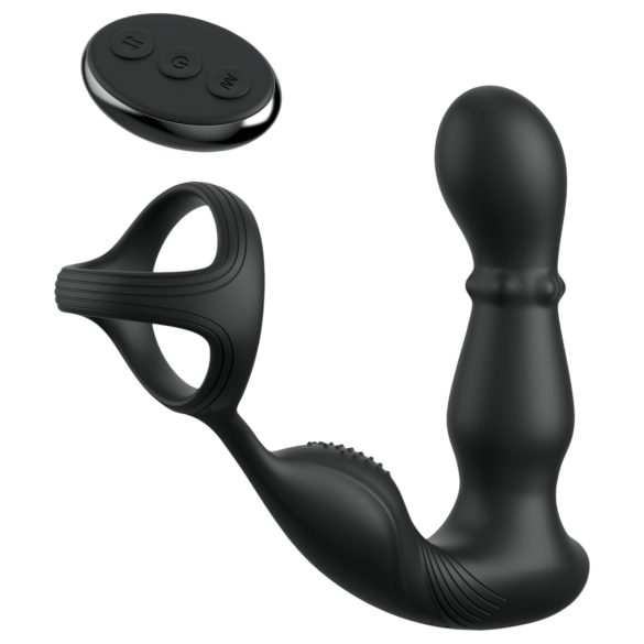 Anal Fantasy Ass-Gasm - vibrador anal rotativo com anel peniano - silicone preto