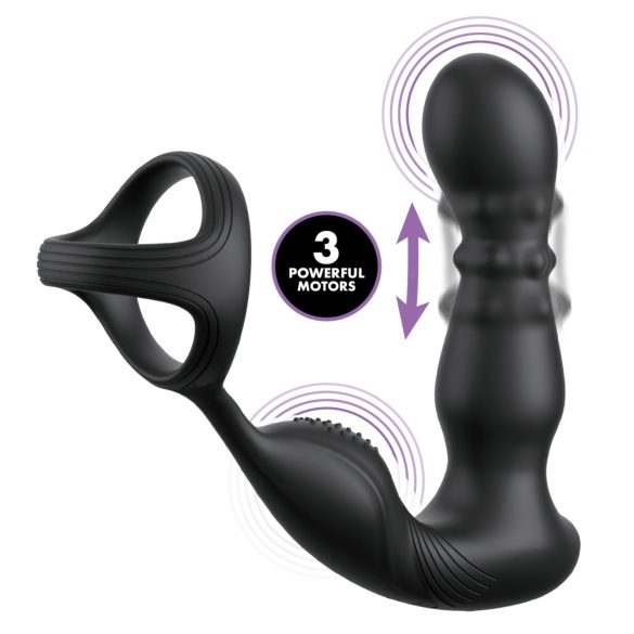 Anal Fantasy Ass-Gasm - vibrador anal rotativo com anel peniano - silicone preto