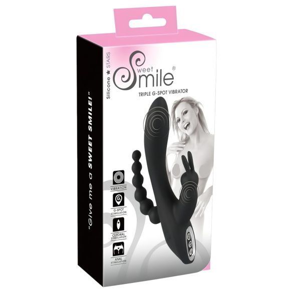 SMILE Triple - vibrador recarregável triplo à prova d'água - silicone preto