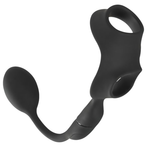 Rebel - anel peniano e escrotal com vibrador anal - silicone preto