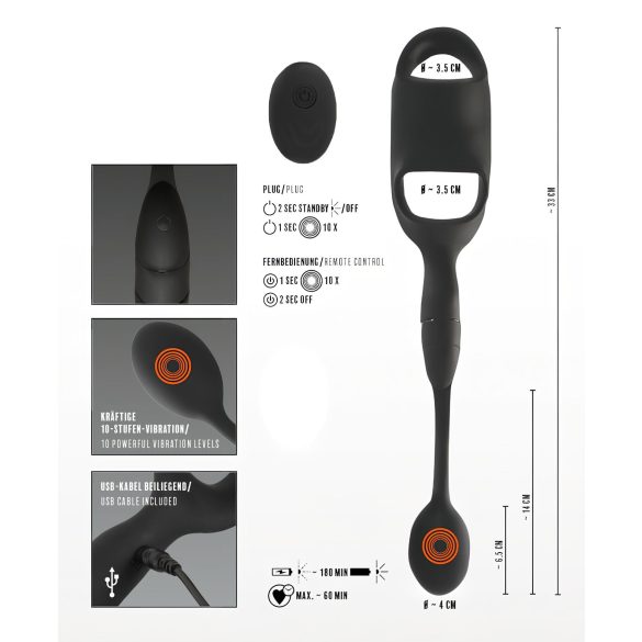 Rebel - anel peniano e escrotal com vibrador anal - silicone preto