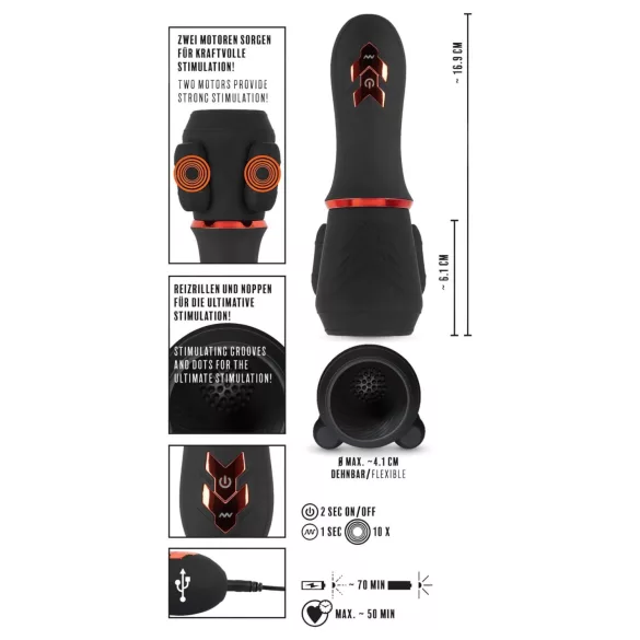 Rebel - vibrador peniano recarregável com 2 motores - preto