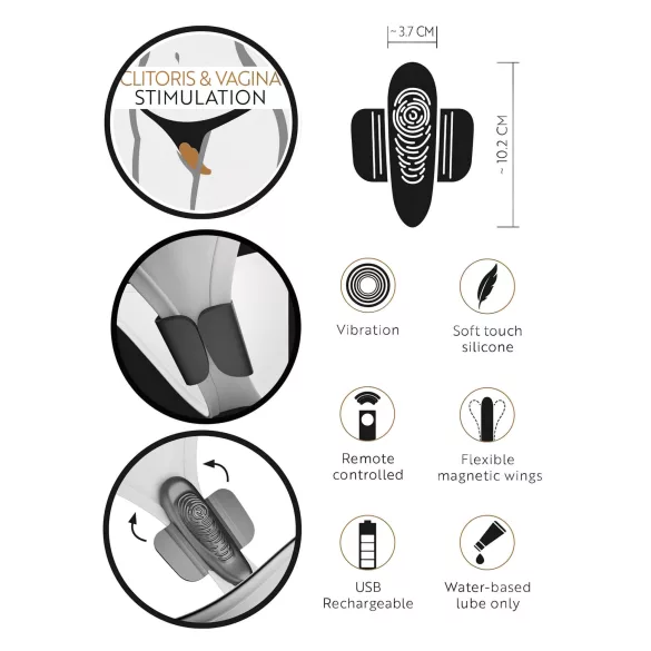 GoGasm Panty - vibrador clitóris com controle remoto recarregável - preto
