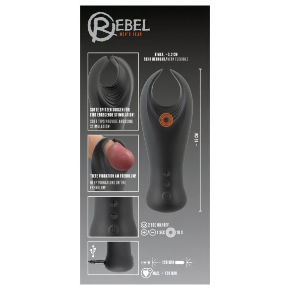 Rebel - masturbador peniano com vibração - silicone preto