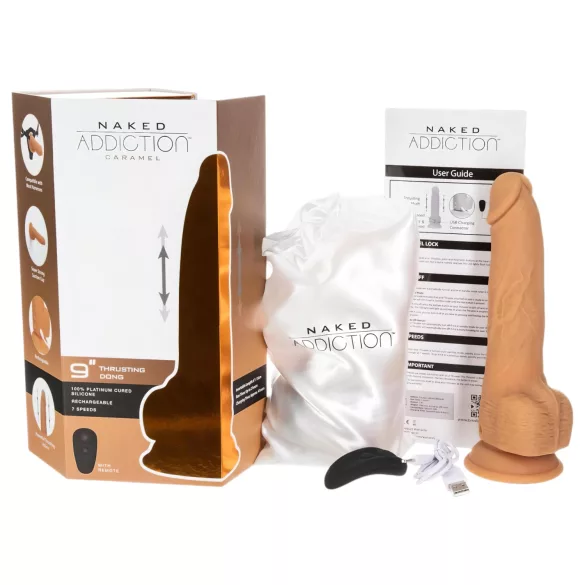 Naked Addiction - vibrador com movimento de vai e vem - silicone escuro 23cm