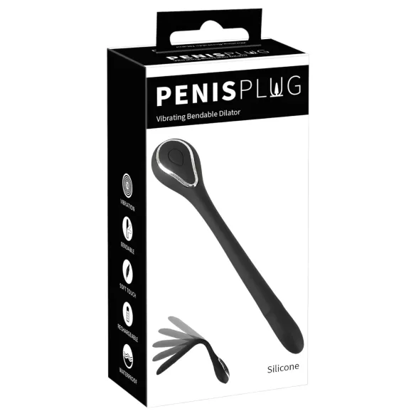 Penis Plug Dilator - dilatador peniano vibratório recarregável 1cm - preto